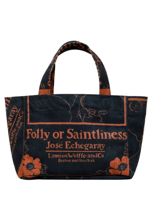Vegan Black Medium Tote Bag - Folly or Saintliness Design