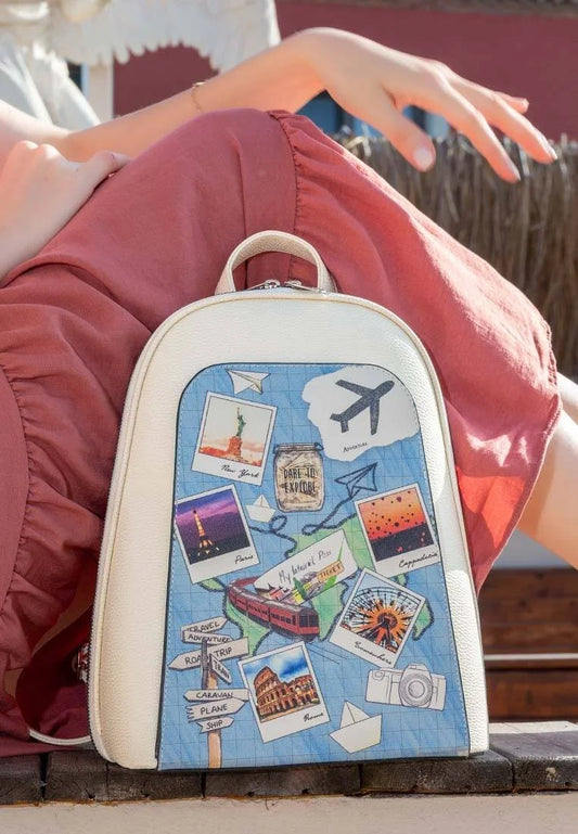 Vegan Leather Cream Backpack - Dare to Explore Design