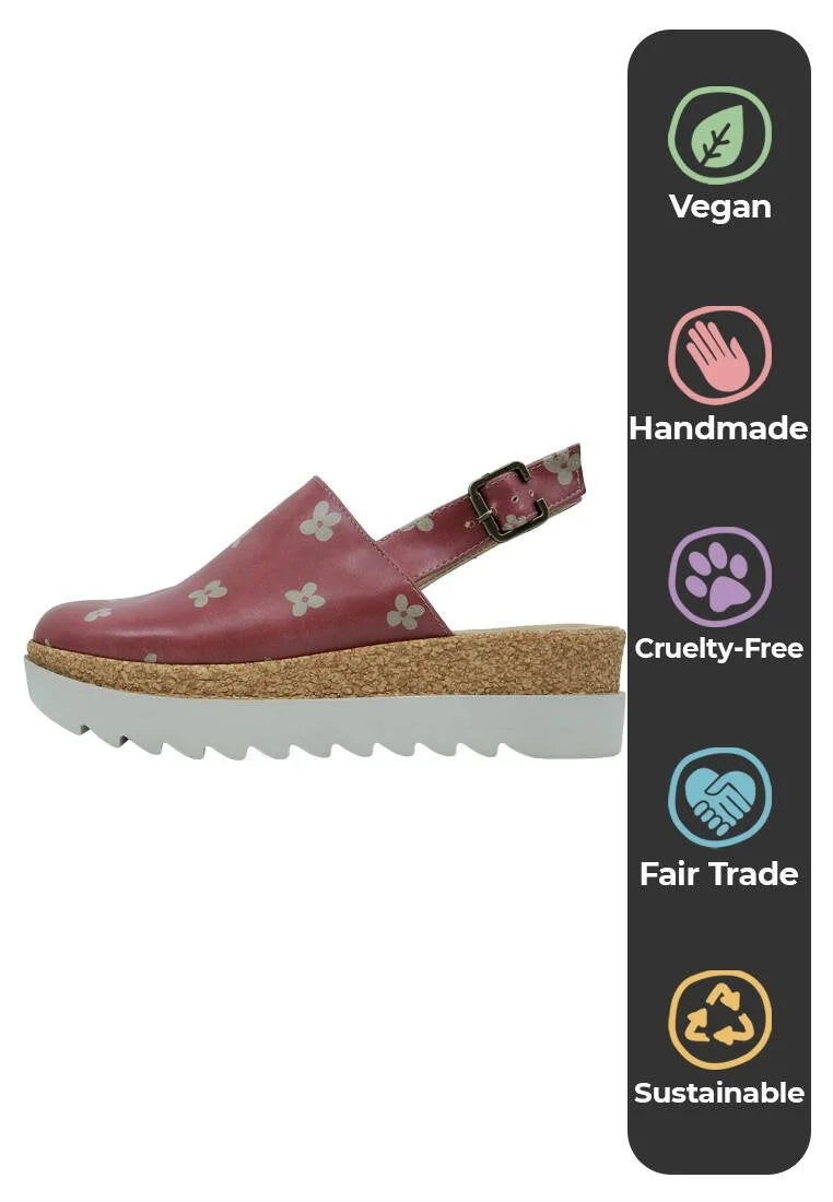 Women Vegan Leather Red Wedge Sandals - Cat of Grace Design