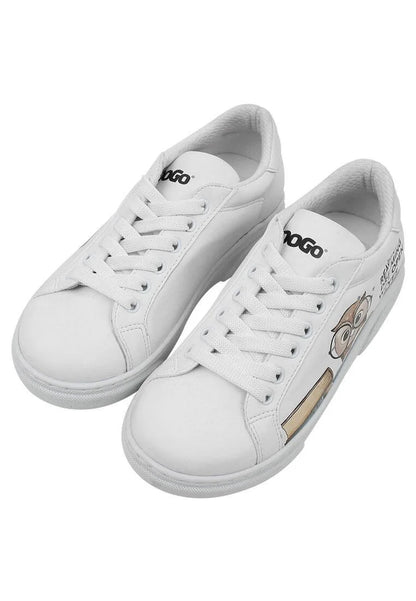 Unisex Kids Vegan Leather White Sneakers - The Wise Owl Design