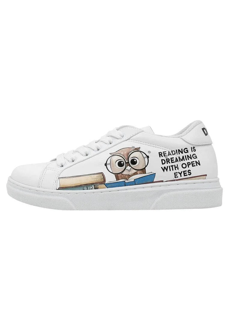 Unisex Kids Vegan Leather White Sneakers - The Wise Owl Design