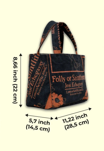 Vegan Black Medium Tote Bag - Folly or Saintliness Design