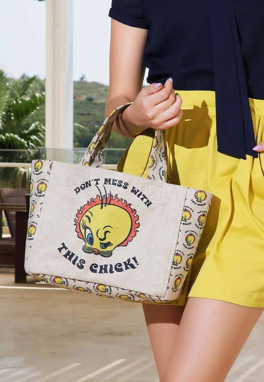 Vegan Cream Medium Tote Bag - Warner Bros Tweety, The Chick! Design