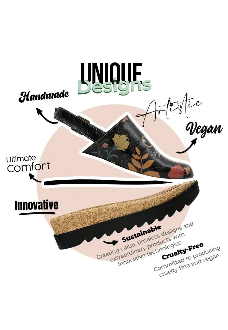 Vegan Leather Black Wedge Sandals - Find the Cat Design