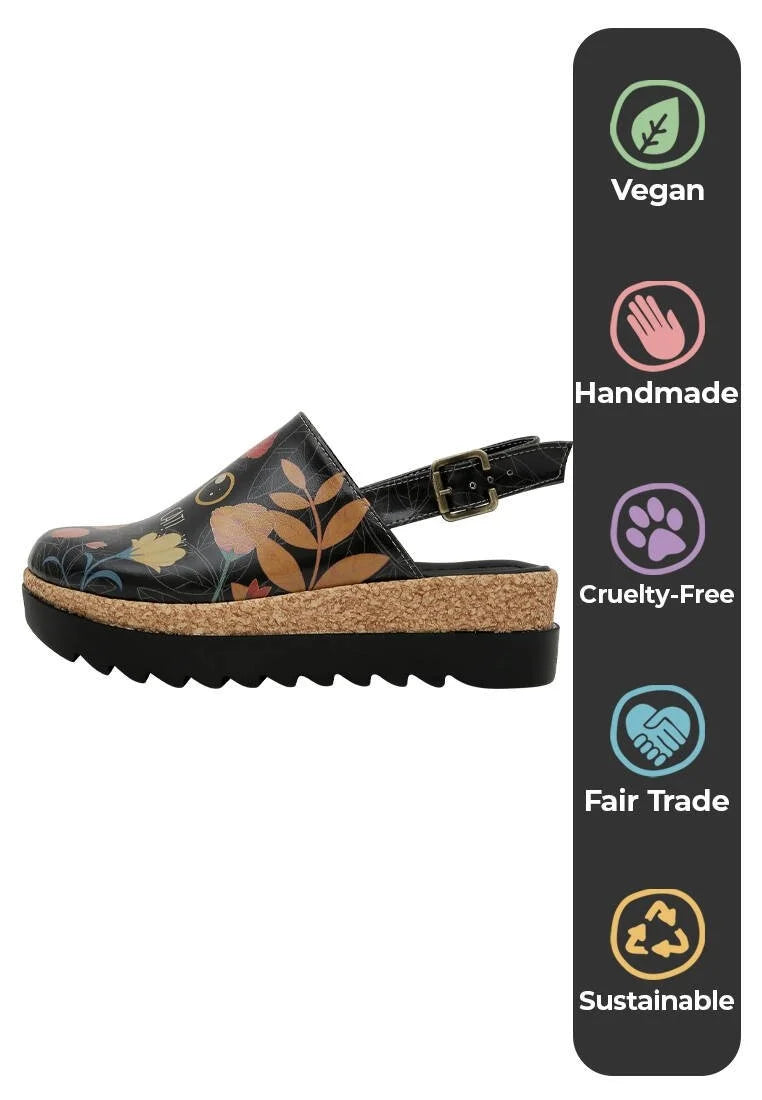 Vegan Leather Black Wedge Sandals - Find the Cat Design