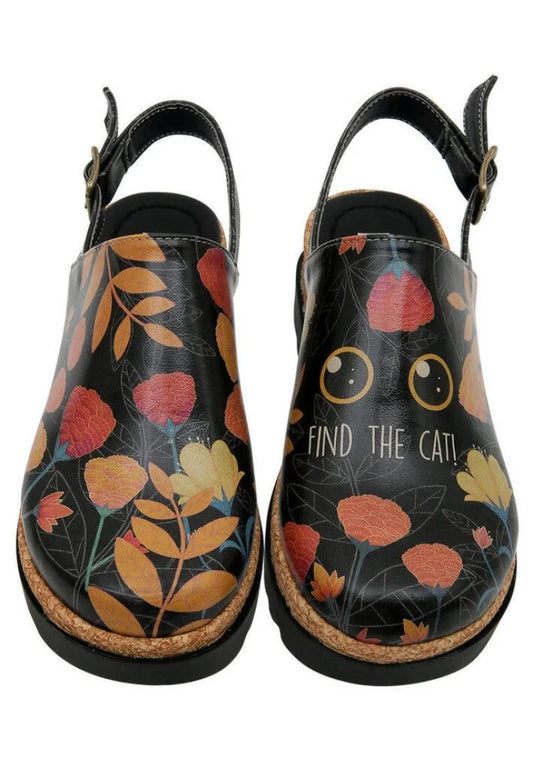 Vegan Leather Black Wedge Sandals - Find the Cat Design