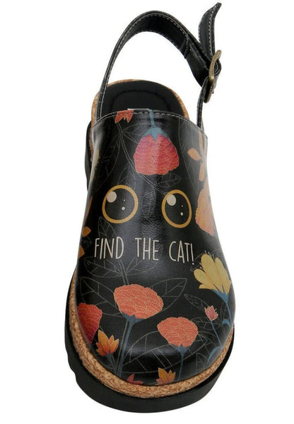 Vegan Leather Black Wedge Sandals - Find the Cat Design