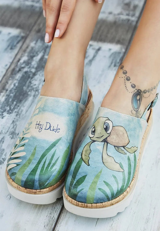 Vegan Leather Blue Wedge Sandals - Caretta-Hey Dude Design