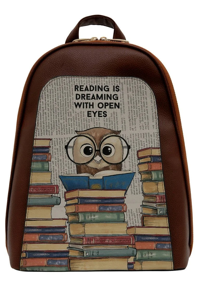 Leather Brown Backpack - The Wise Owl Design