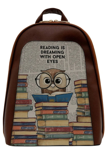 Leather Brown Backpack - The Wise Owl Design
