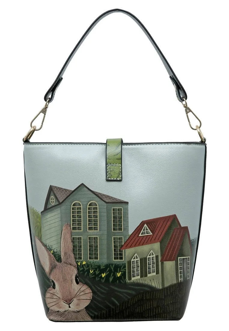 Women Vegan Leather Green Handbag - Going on an Adventure Design