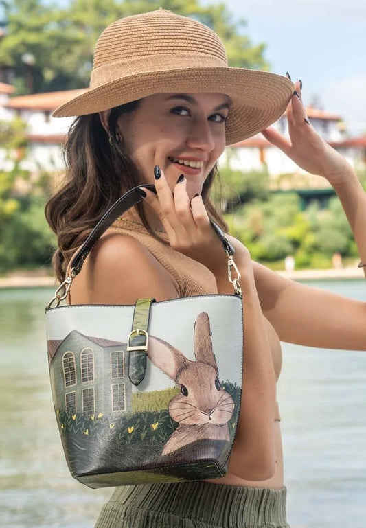 Women Vegan Leather Green Handbag - Going on an Adventure Design