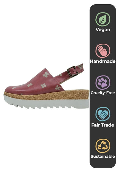 Women Vegan Leather Red Wedge Sandals - Cat of Grace Design