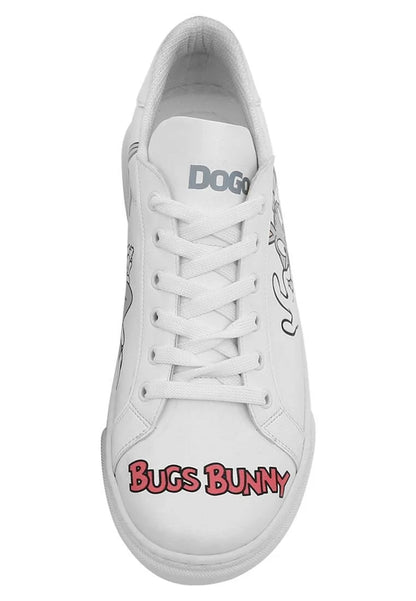 Women Vegan Leather White Sneakers - What's Up Doc? Bugs Bunny Design