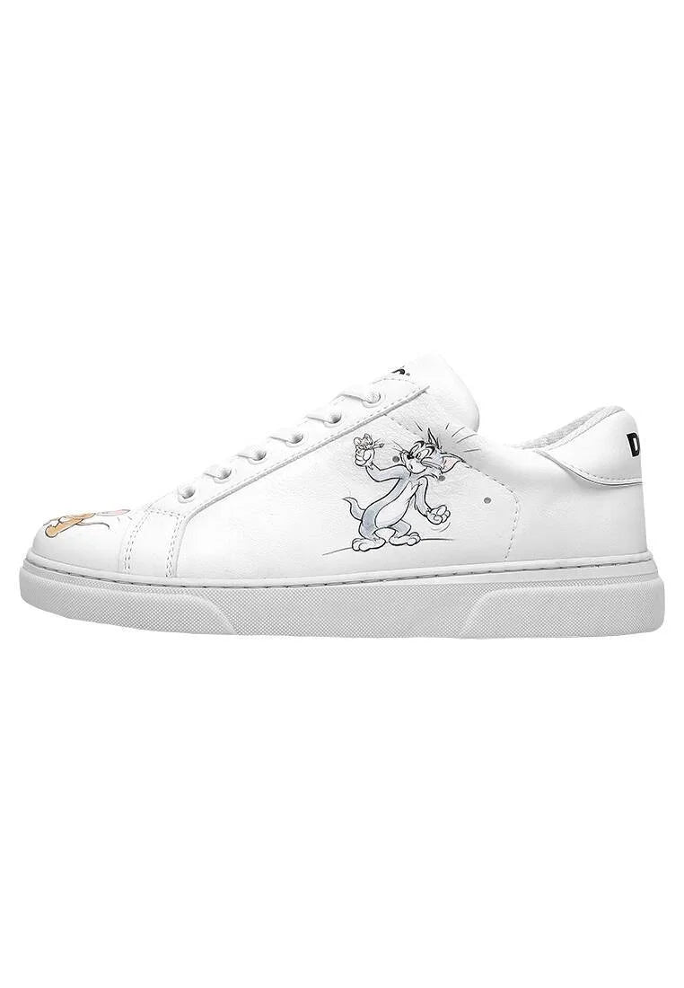 Women Vegan Leather White Sneakers - Warner Bros Up-to-No-Good Design