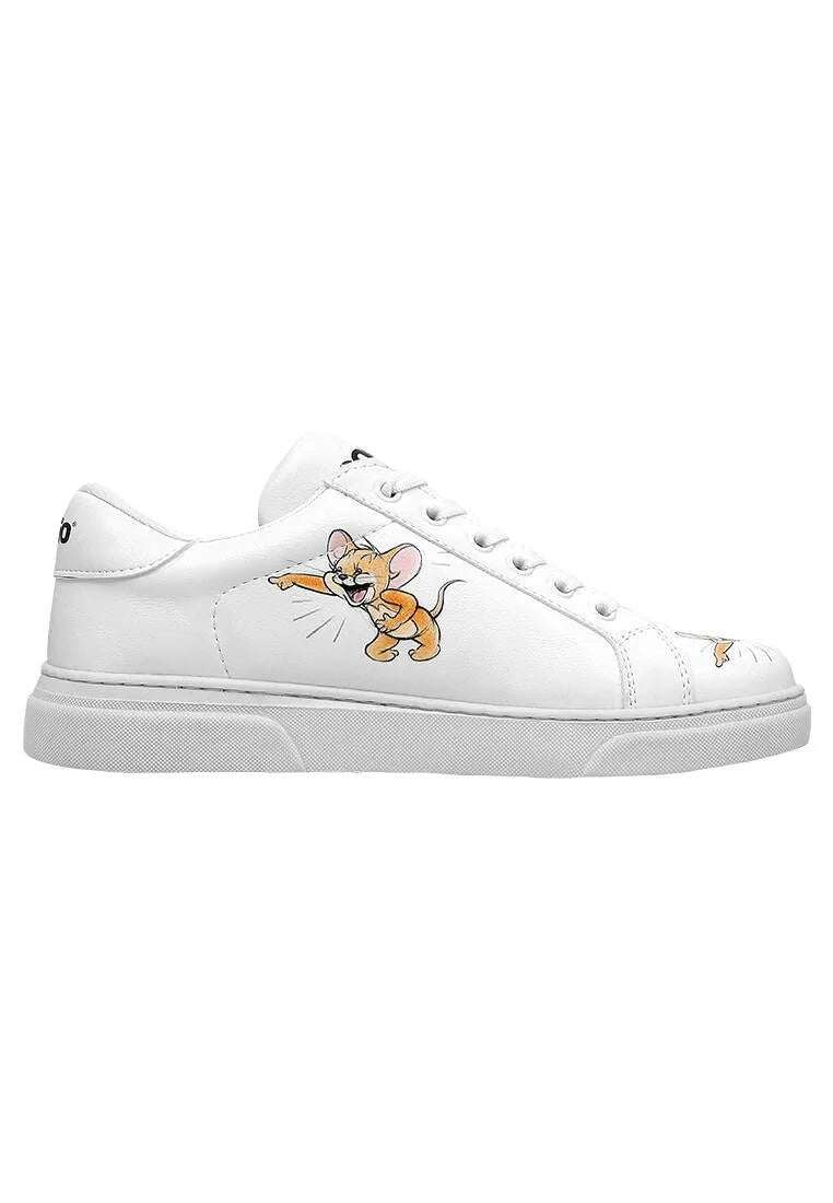 Women Vegan Leather White Sneakers - Warner Bros Up-to-No-Good Design