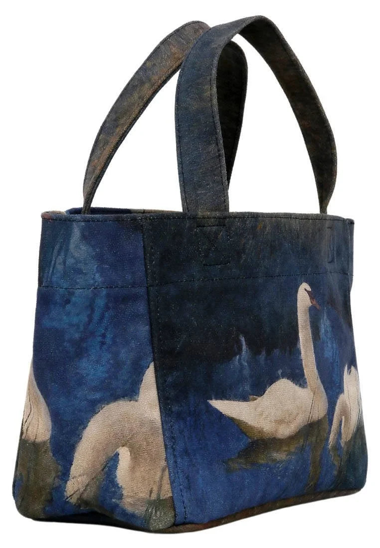 Vegan Navy Medium Tote Bag - Two Swans Design