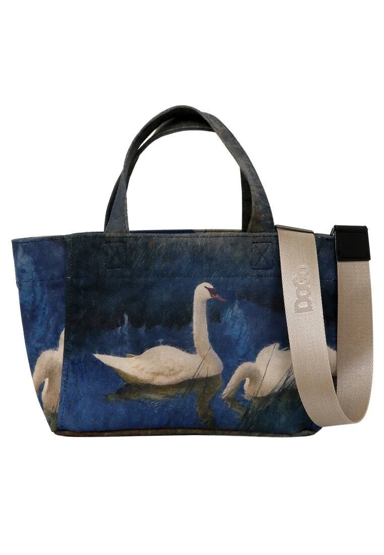 Vegan Navy Medium Tote Bag - Two Swans Design