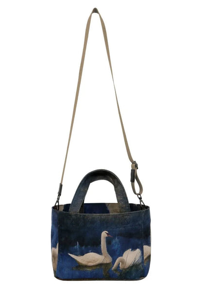 Vegan Navy Medium Tote Bag - Two Swans Design