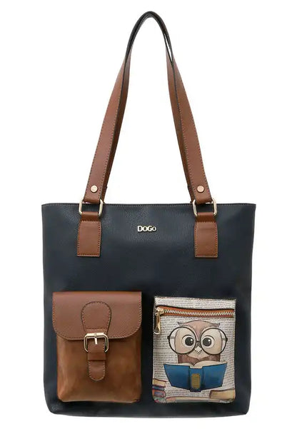 Women Vegan Leather Navy Shoulder Bag - The Wise Owl Design