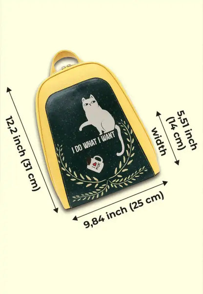 Women Vegan Leather Yellow Backpack - I Do What I Want Design