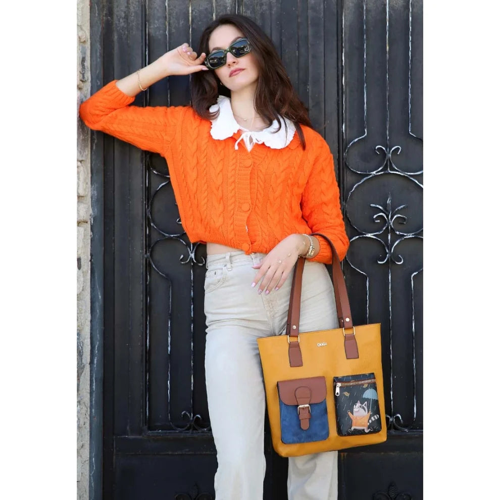 Women Vegan Leather Yellow Shoulder Bag - Rain Waters My Soul Design
